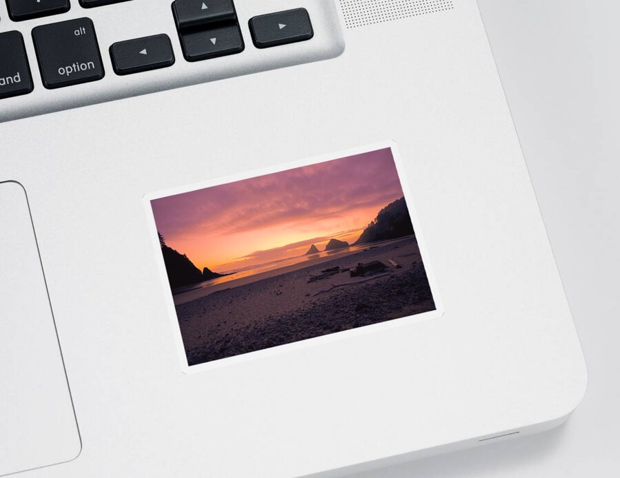 Heceta Head Sticker featuring the photograph Coral Sunset at Heceta Head by Bonnie Bruno