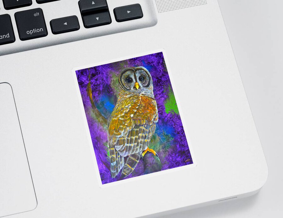 Barred Owl Sticker featuring the painting Cosmic Owl by AnnaJo Vahle