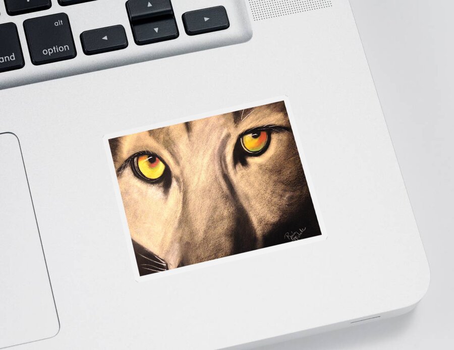 Cougar Sticker featuring the drawing Cougar Eyes by Renee Michelle Wenker