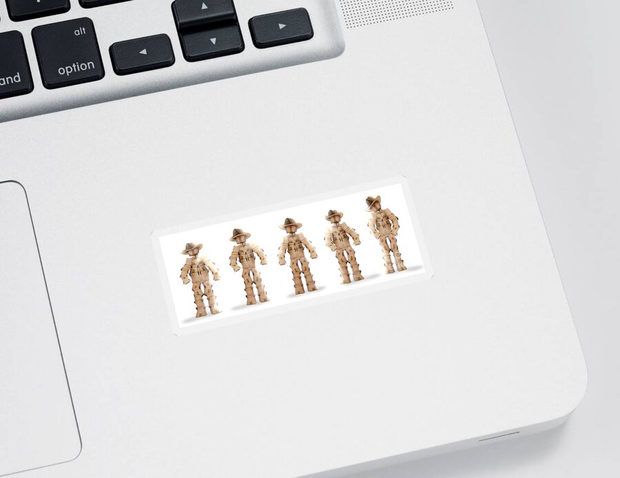  Cowboy Sticker featuring the photograph Cowboy box characters on white by Simon Bratt