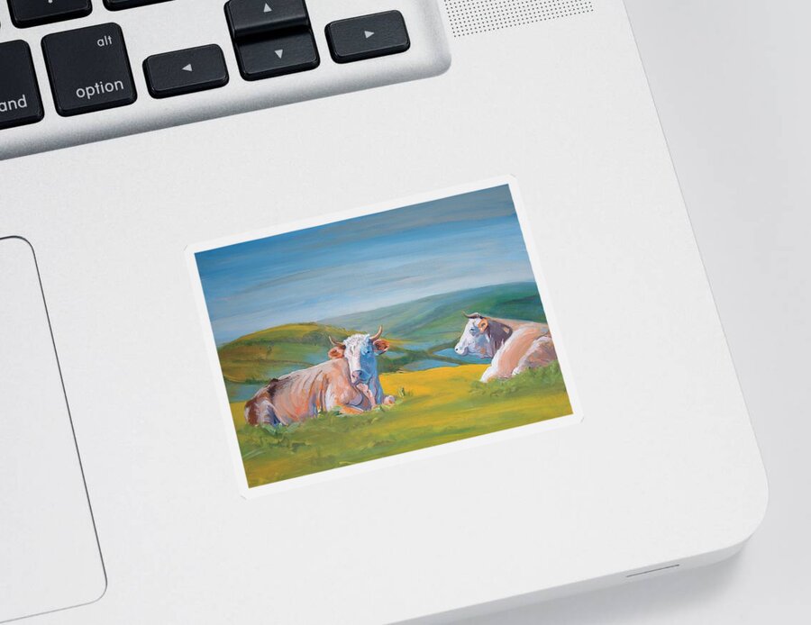 Cows Sticker featuring the painting Cows Lying Down Painting by Mike Jory