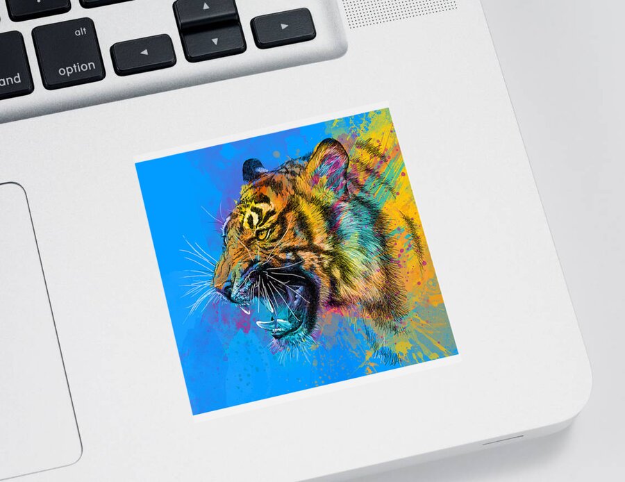 Tiger Sticker featuring the digital art Crazy Tiger by Olga Shvartsur