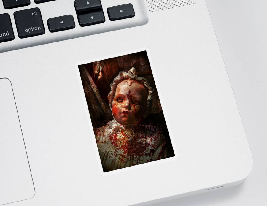 Haunted Town Sticker featuring the digital art Creepy - Doll - It's best to let them sleep by Mike Savad