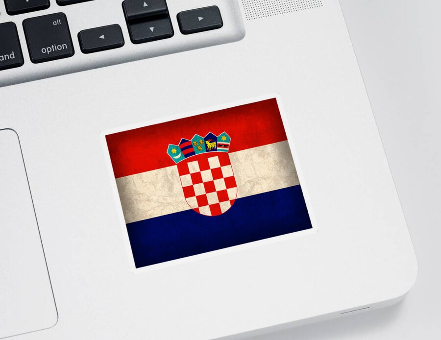 Croatia Sticker featuring the mixed media Croatia Flag Vintage Distressed Finish by Design Turnpike