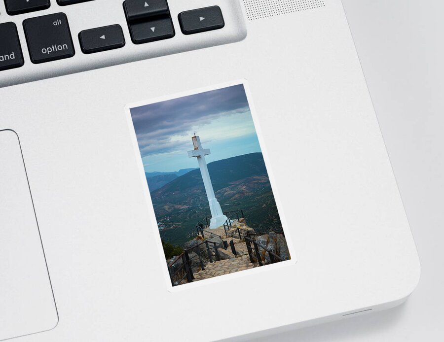 Photography Sticker featuring the photograph Cross At A Castle, Castle Of Santa by Panoramic Images