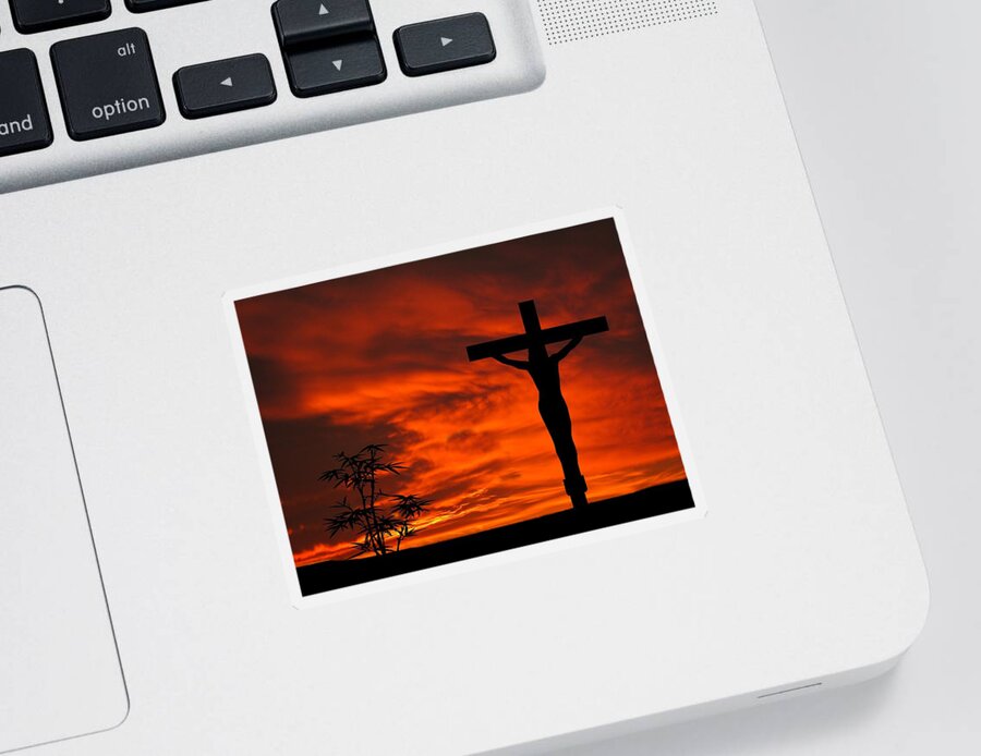 Jesus Christ Sticker featuring the photograph Crucifixion Sunset Silhouette Series by David Dehner