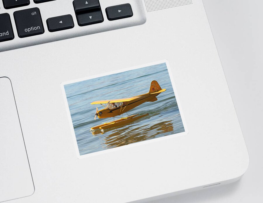 Piper Cub Sticker featuring the photograph Cub on floats by David S Reynolds