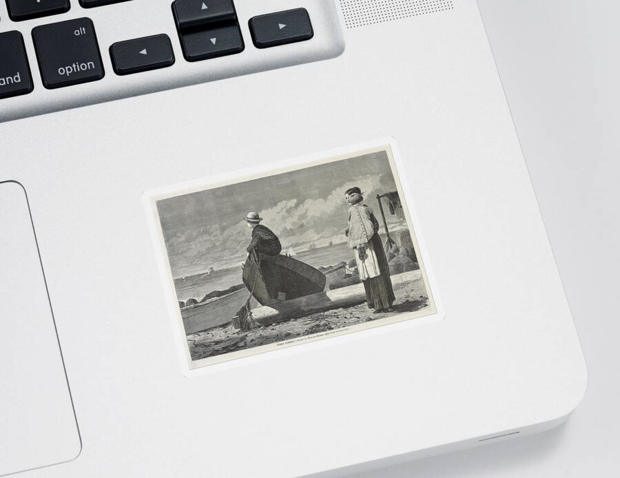 Winslow Homer Sticker featuring the painting Dad s Coming by Winslow Homer