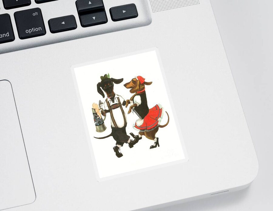 Painting Sticker featuring the painting Dancing Dachshunds by Margaryta Yermolayeva