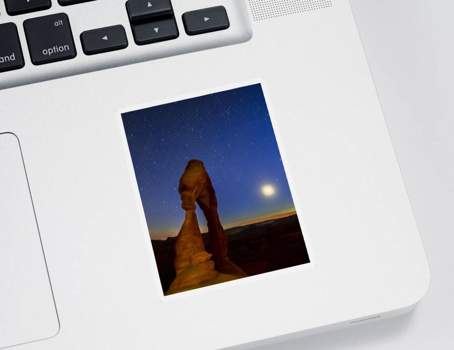 Delicate Arch Sticker featuring the photograph Delicate Arch Full Moon by Joe Kopp