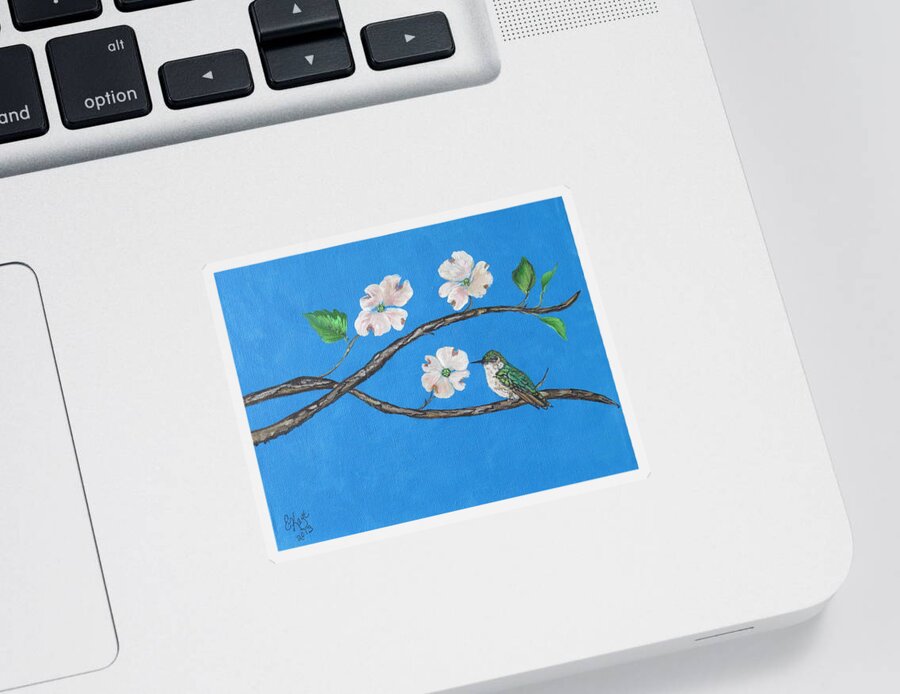 Dogwood Sticker featuring the painting Dogwood and Hummingbird by Ella Kaye Dickey