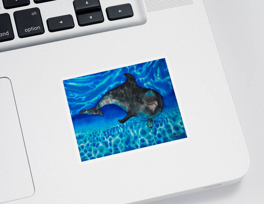 Dolphin Sticker featuring the painting Dolphin in Saint Lucia by Daniel Jean-Baptiste