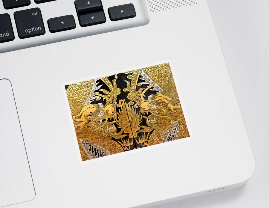 Gold Sticker featuring the photograph Door Dragons 01 by Rick Piper Photography