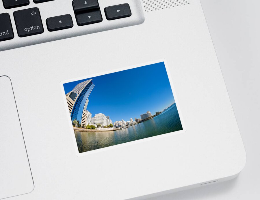Architecture Sticker featuring the photograph Downtown Miami Bay Fisheye by Raul Rodriguez