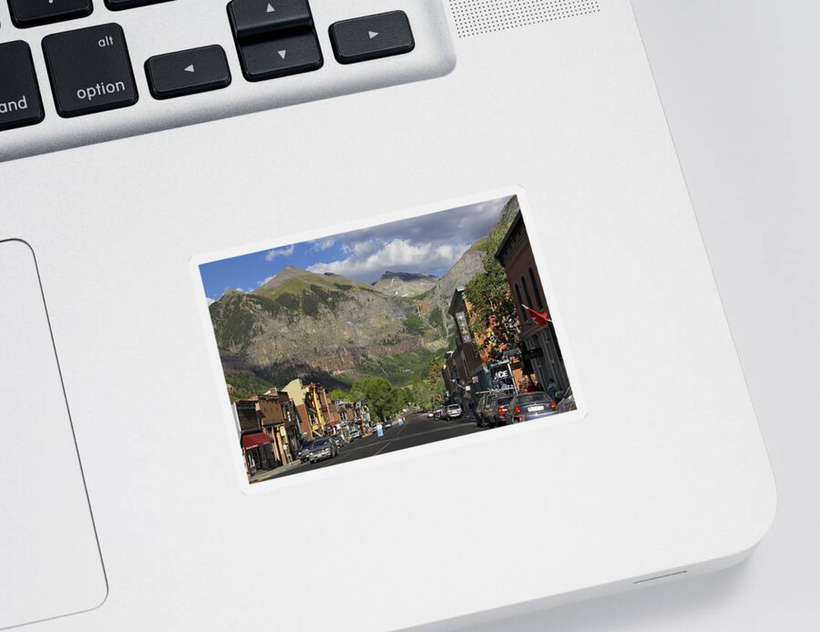 Rocky Mountains Sticker featuring the photograph Downtown Telluride Colorado by Mike McGlothlen
