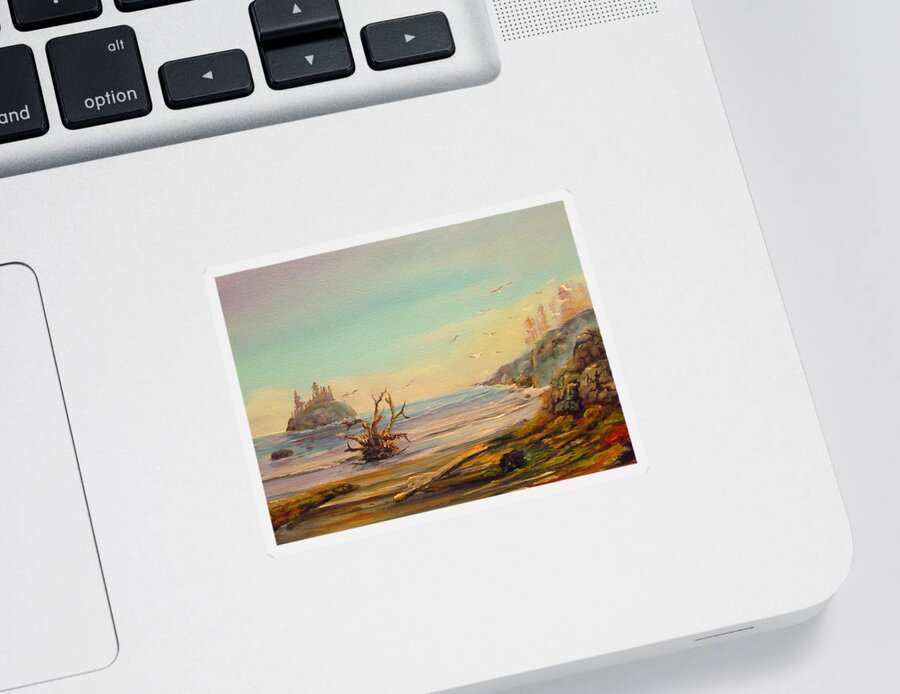 Landscape Sticker featuring the painting Driftwood Beach by Wayne Enslow