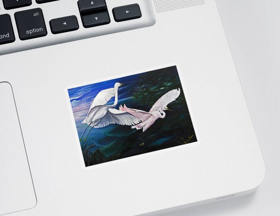 Snowy Egrets Sticker featuring the painting Early Flight by Karin Dawn Kelshall- Best