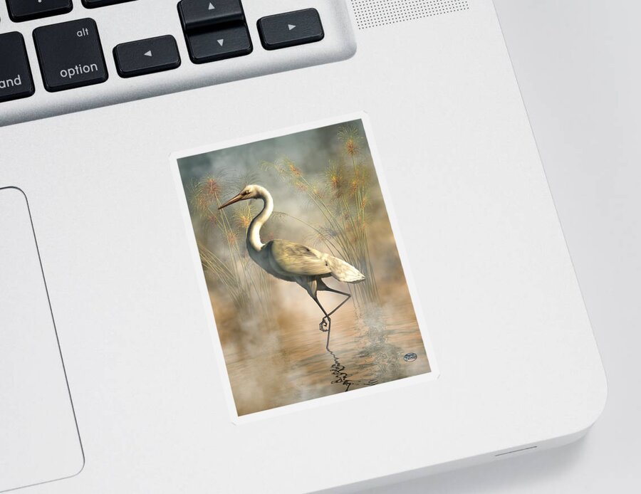 Egret Sticker featuring the digital art Egret by Daniel Eskridge