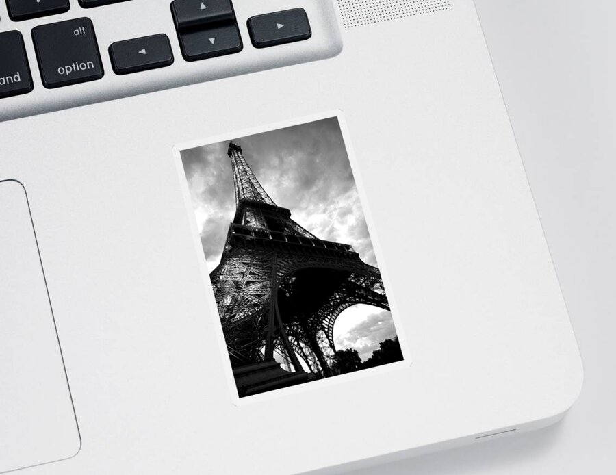 Eiffel Tower Sticker featuring the photograph Eiffel Tower in Black and White. Ominous sky overhead by Toby McGuire