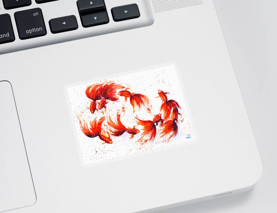 Eight Sticker featuring the painting Eight Dancing Goldfish by Zaira Dzhaubaeva
