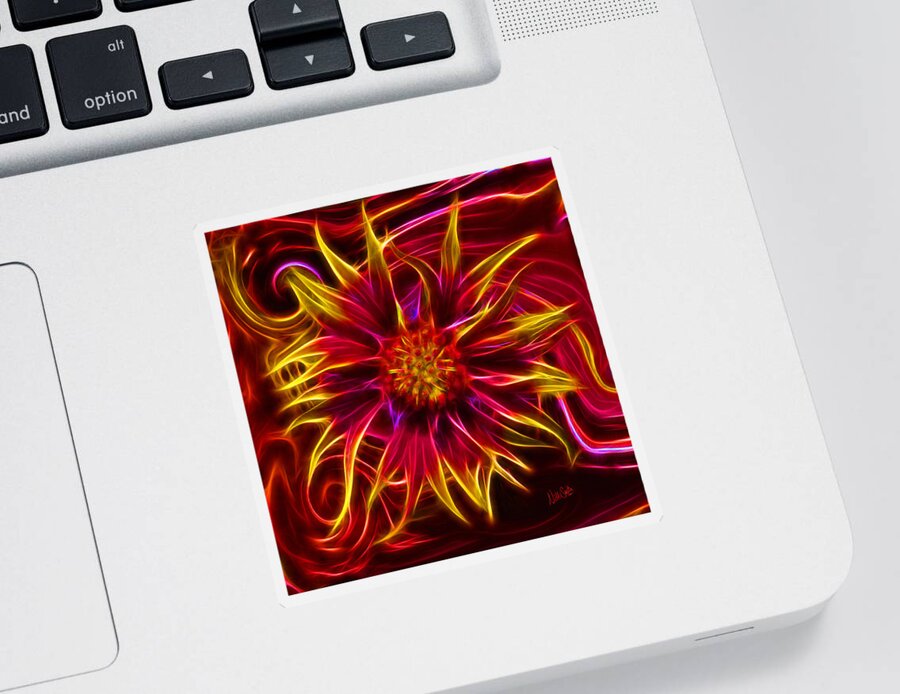 Firewheel Sticker featuring the digital art Electric Firewheel Flower Artwork by Nikki Marie Smith
