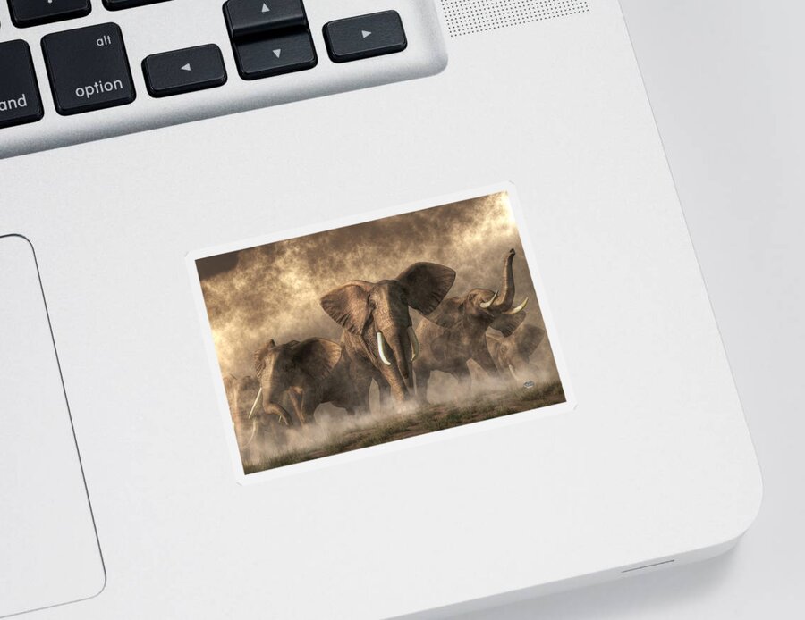Elephant Sticker featuring the digital art Elephant Stampede by Daniel Eskridge