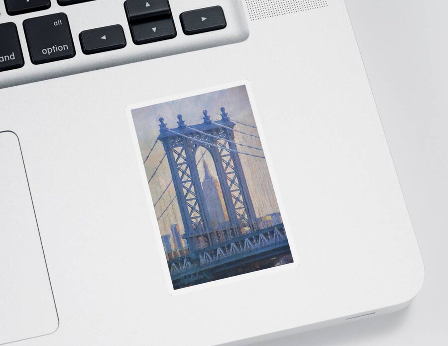Empire State Building Sticker featuring the photograph Empire State Building through the Manhattan Bridge by Jean-Pierre Ducondi