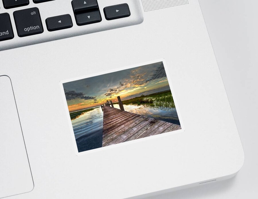 Clouds Sticker featuring the photograph Evening Dock by Debra and Dave Vanderlaan