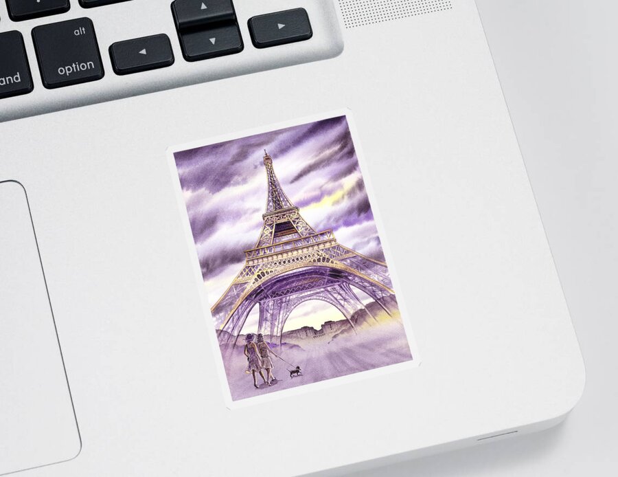 France Sticker featuring the painting Evening In Paris A Walk To The Eiffel Tower by Irina Sztukowski