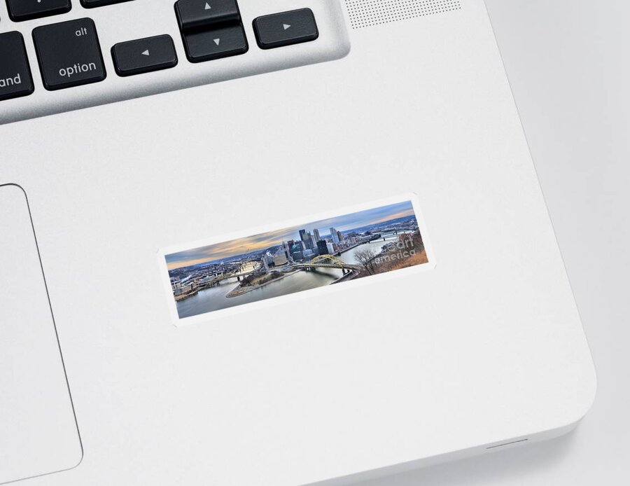 Pittsburgh Skyline Sticker featuring the photograph Extra Wide Cloudy Pittsburgh Skyline Panorama by Adam Jewell
