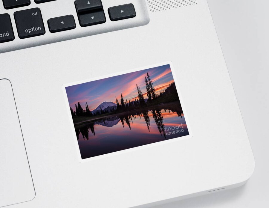 Mount Rainier Sticker featuring the photograph Fiery Rainier Sunset by Mike Reid