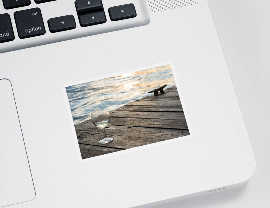 Glass Sticker featuring the photograph Finger lakes wine tasting - Wine Glass on the Dock by Photographic Arts And Design Studio