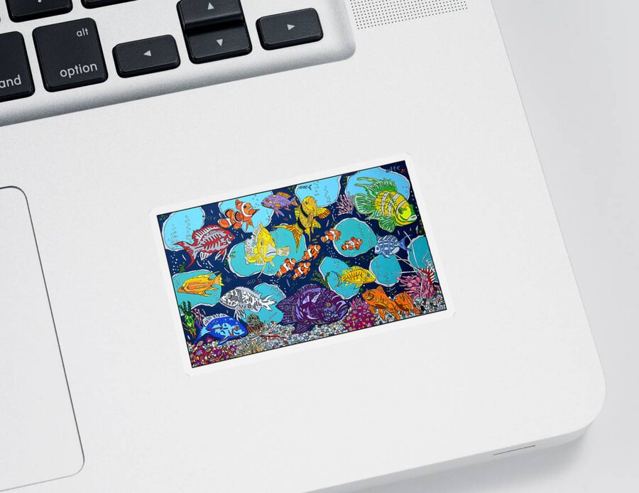 Fish Sticker featuring the painting Fish Lines by Mike Stanko