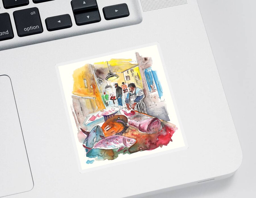 Travel Sticker featuring the painting Fish Shop in Siracusa by Miki De Goodaboom