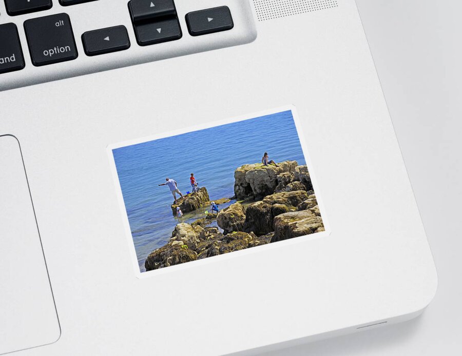Bright Sticker featuring the photograph Fishing from the Rocks, Seaview by Rod Johnson