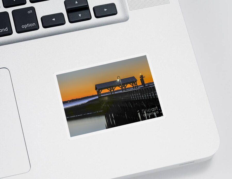Dusk Sticker featuring the photograph Fishing Pier at Dusk by Dale Powell