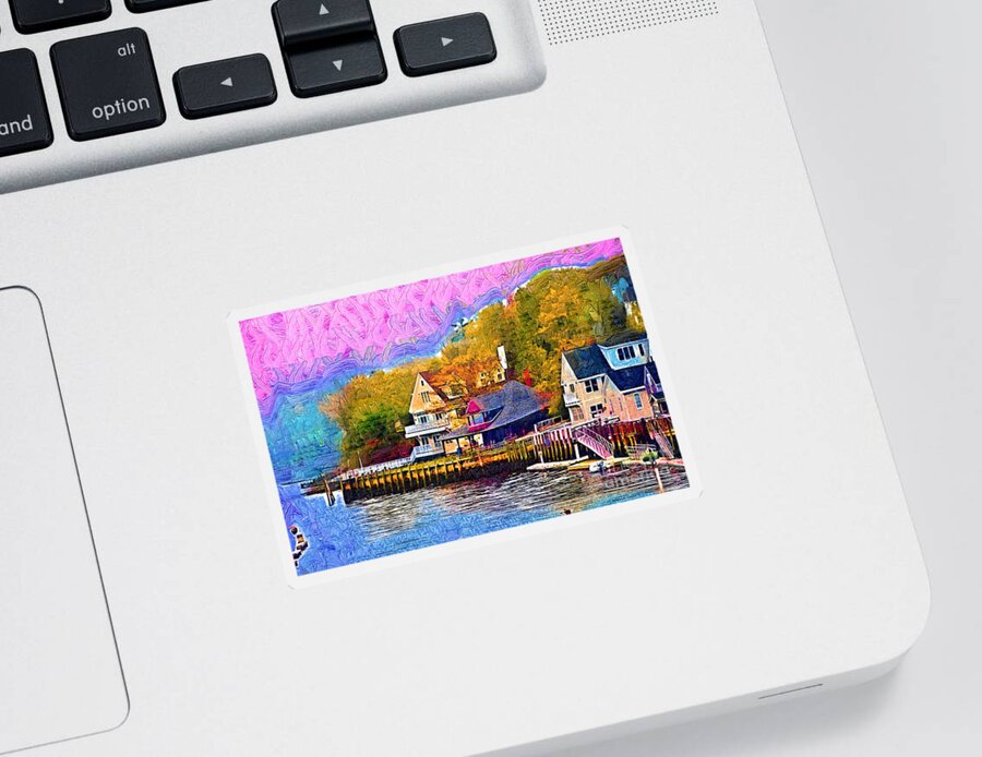 Harbor Sticker featuring the painting Fishing Village by Kirt Tisdale