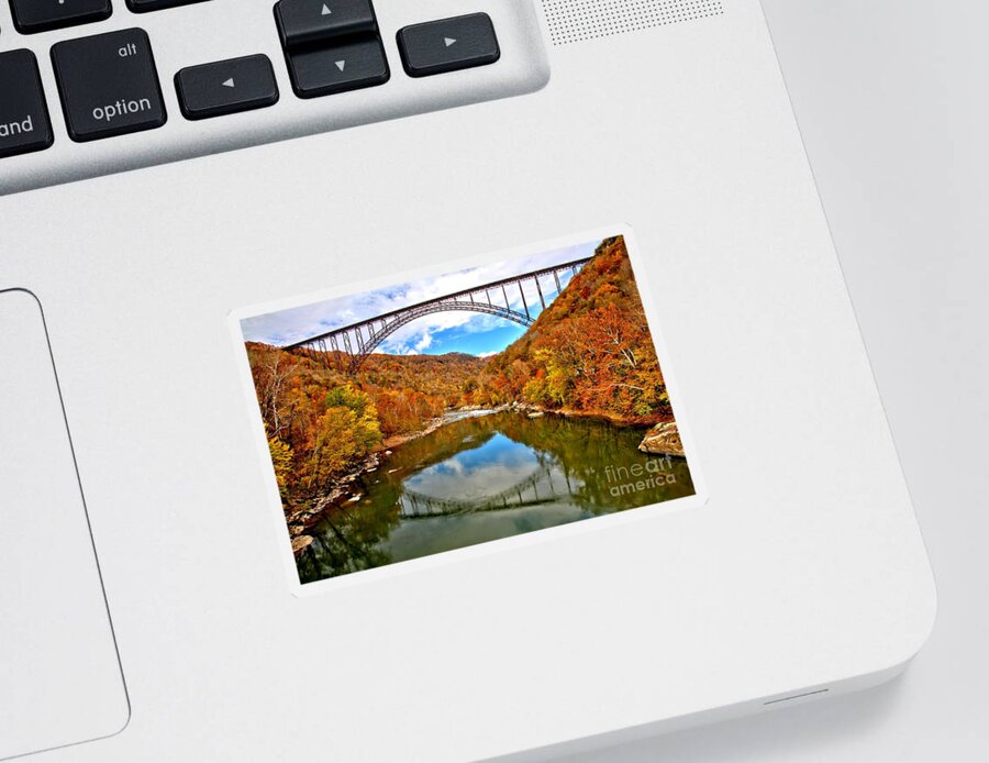 New River Gorge Sticker featuring the photograph Flaming Fall Foliage At New River Gorge by Adam Jewell