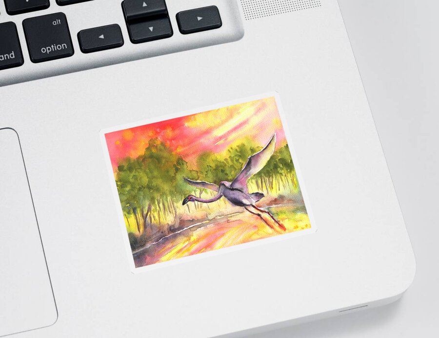 Travel Sticker featuring the painting Flamingo in Alcazar de San Juan by Miki De Goodaboom