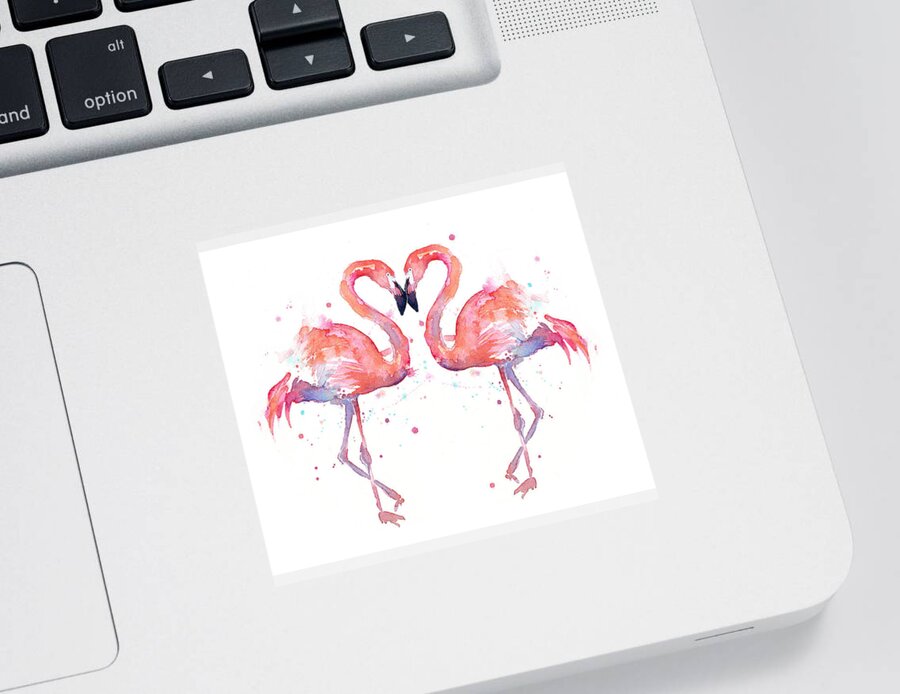 Watercolor Sticker featuring the painting Flamingo Love Watercolor by Olga Shvartsur