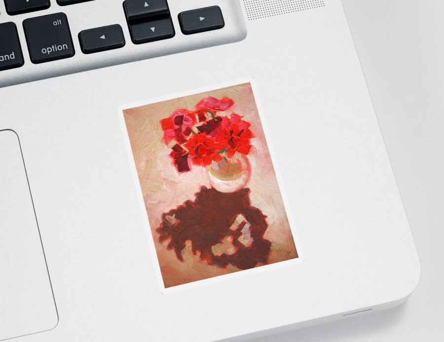 Red Sticker featuring the painting Flower Shadows Still Life by Nancy Merkle