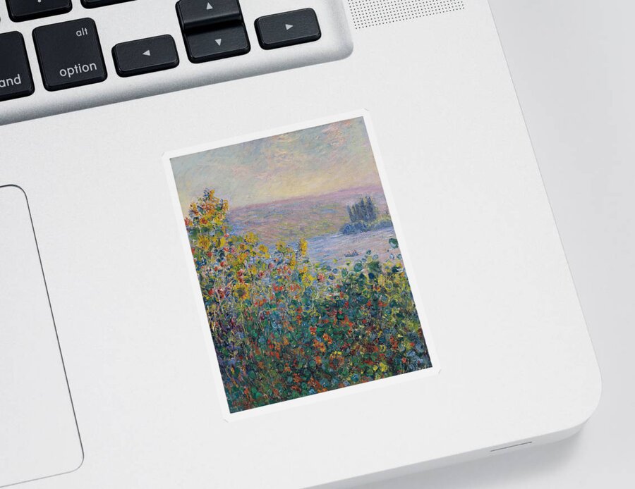 Claude Monet Sticker featuring the painting Flowers Beds at Vetheuil by Claude Monet