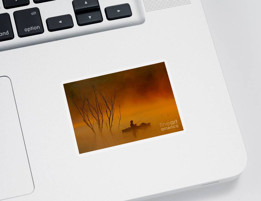 Sunrise Sticker featuring the photograph Foggy Morning Fisherman by Elizabeth Winter