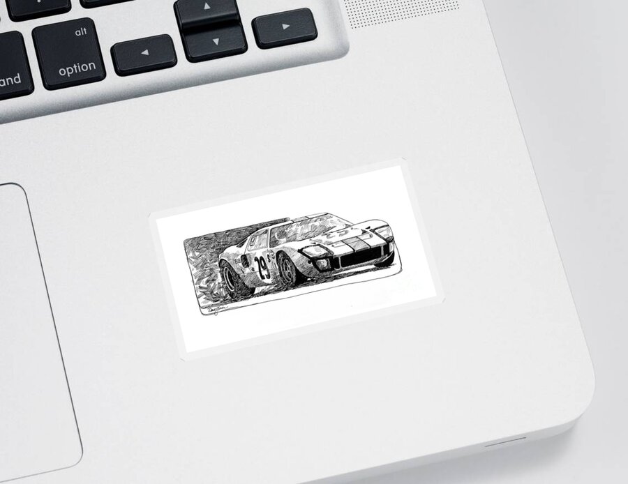 Automotive Sticker featuring the drawing Ford GT - 40 by David Lloyd Glover