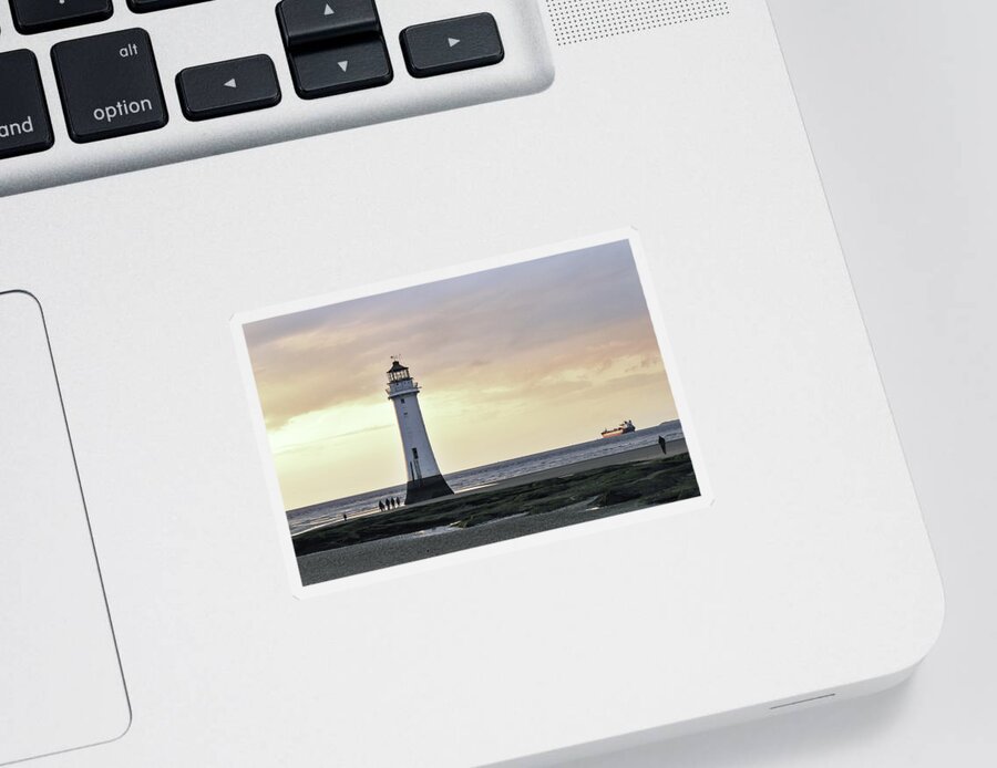 Lighthouse Sticker featuring the photograph Fort Perch Lighthouse and ship by Spikey Mouse Photography