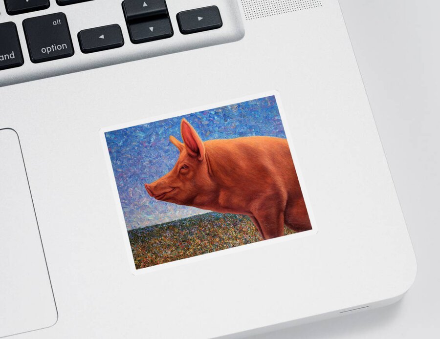 Pig Sticker featuring the painting Free Range Pig by James W Johnson