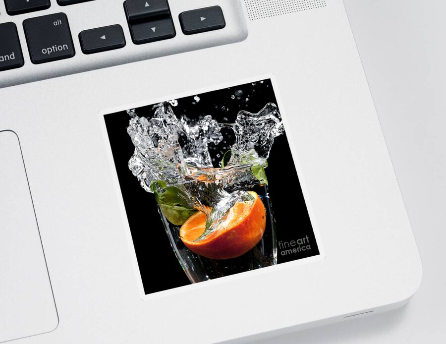 Fruit Sticker featuring the photograph Fruit drop with big splash by Simon Bratt