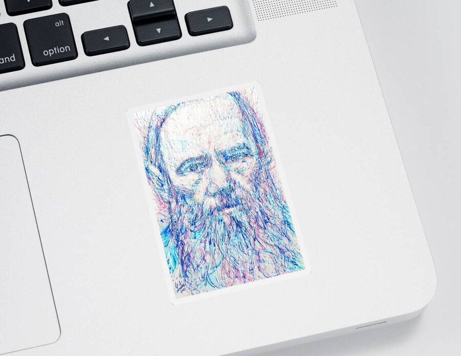 Fyodor Sticker featuring the painting Fyodor Dostoyevsky / colored pens portrait by Fabrizio Cassetta