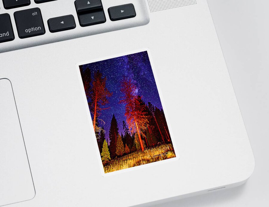 Galaxy Stars By The Campfire At Night Fine Art Nature Photography Photograph Print Sticker featuring the photograph Galaxy Stars by The Campfire by Jerry Cowart