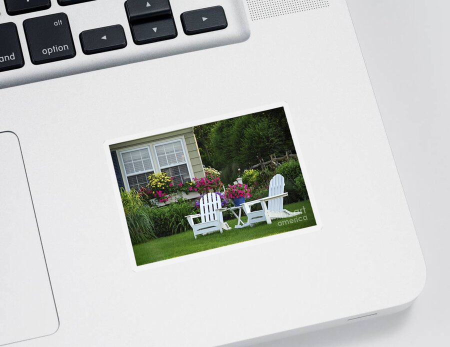 Garden Sticker featuring the photograph Garden with lawn chairs by Elena Elisseeva